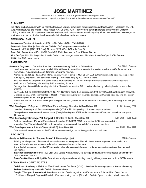 Preview of José Martinez's CV
